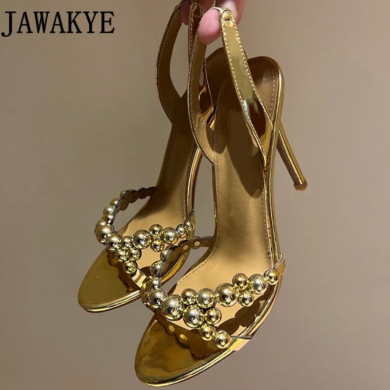 2023 Summer High Heel Sandals Gold Leather Party Shoes Popular Brand Women\'s Shoes Formal Evening Dress Sandals