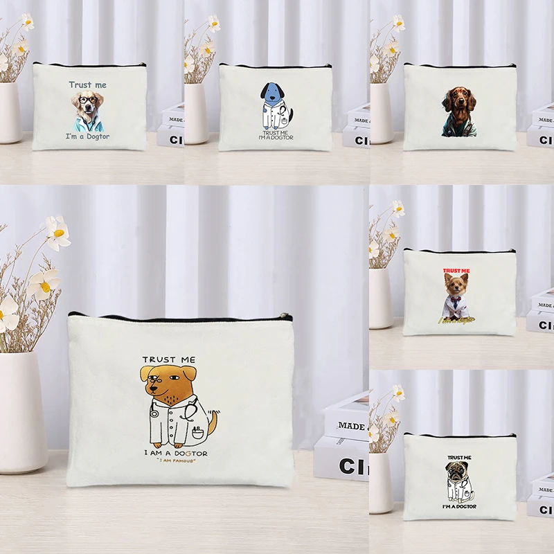 Trust Me I'm A Dogtor Pattern Cosmetic Case Funny Gift Idea for Dog Lover Makeup Bag Humor Dog Doctor Toiletry Pouch Wallet