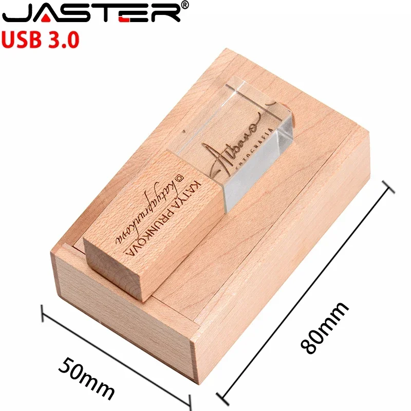 10 PCS LOT USB 3.0 Flash Drive 128GB Crystal Wooden Box Memoy Stick Free Custom Logo Pen Drive Wedding Gift High Speed Pendrive