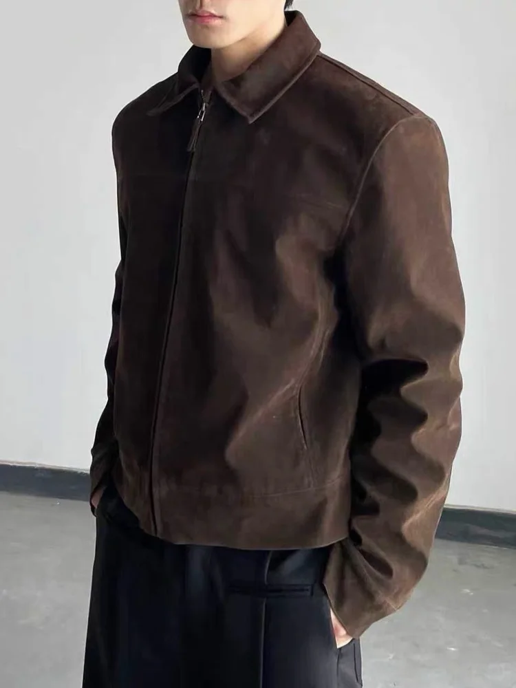 

Ретро американская замшевая куртка с талией, мужская свободная повседневная универсальная куртка с верхней частью тела, мужское официальное модное замшевое пальто, длинная молния све