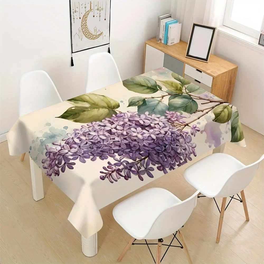 Elegant Floral Tablecloth Spill Proof Table Cover for Dining Room Home Decor Purple Wisteria Design