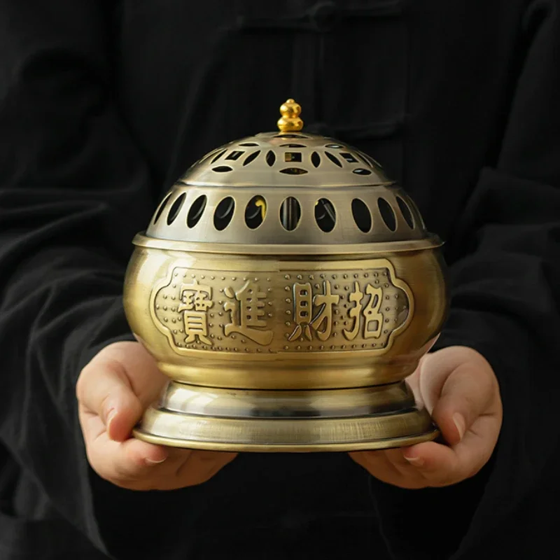 

1pc Metal Plate Incense Burner Ornament Covered Incense Burner Household Mosquito Coil Tray Temple Incense Ash Burner Feng Shui