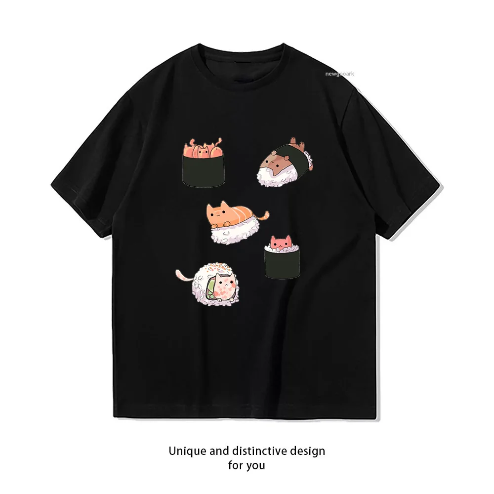 kawaii Sushi Cats t-shirt woman man Summer fashion Casual cotton printed t shirts O-neck Short-sleev Creative Gift tee