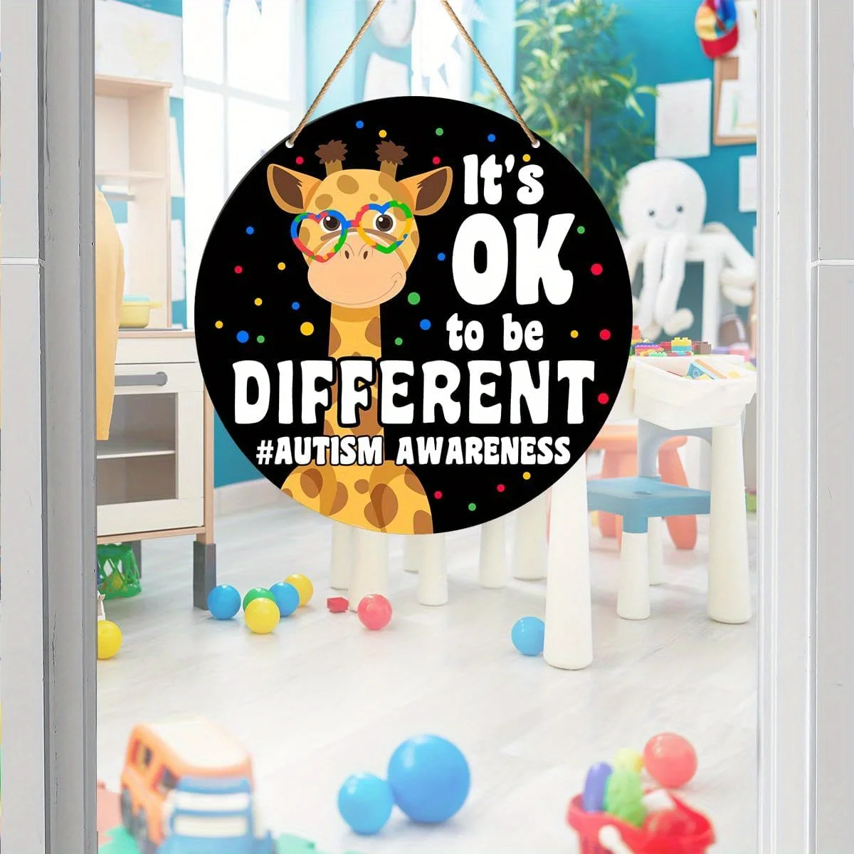 2D Flat, 1pc Autism Awareness Wooden Hanging Plaque Sign Suitable for Wall Decor - Artificial Welcome Decoration with English La