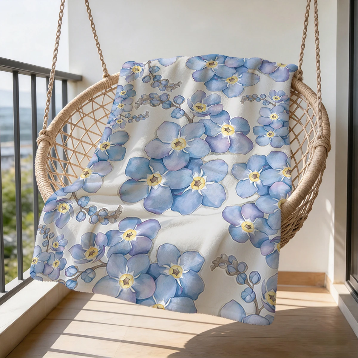 Forget me not Blooms Flannel Blanket Warm Soft Halloween Christmas Couch Warm Cozy Decorative Decor Gift for All Season