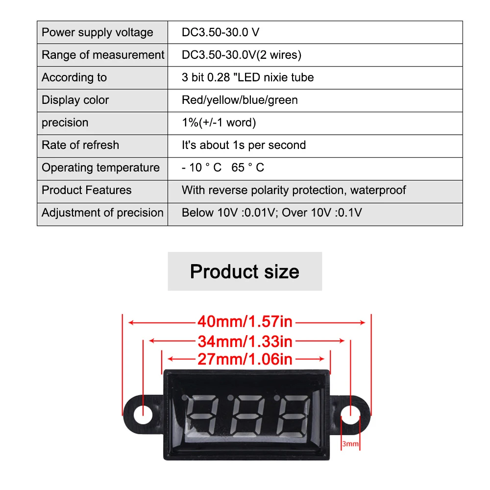 DC3-30V woltomierz cyfrowy DC wodoodporny pyłoszczelny i odporny na upadek wyświetlacz do woltomierza Tester napięcia miernik 0.28 cala LED do