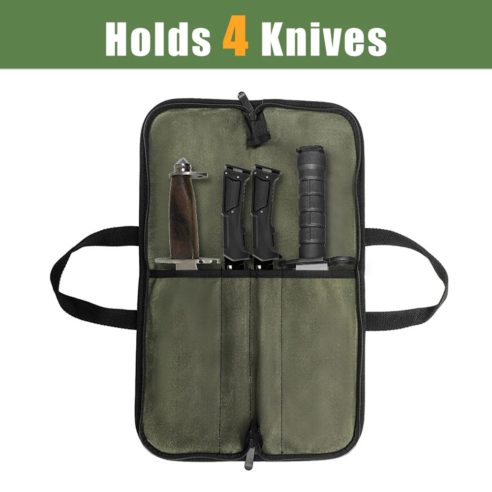 Waxed Canvas Knife Roll Bag Multi Slots Portable Chef Knife Storage Case Tactical Carry Bag Knife Bag for Cooking Camping Tools - view 5