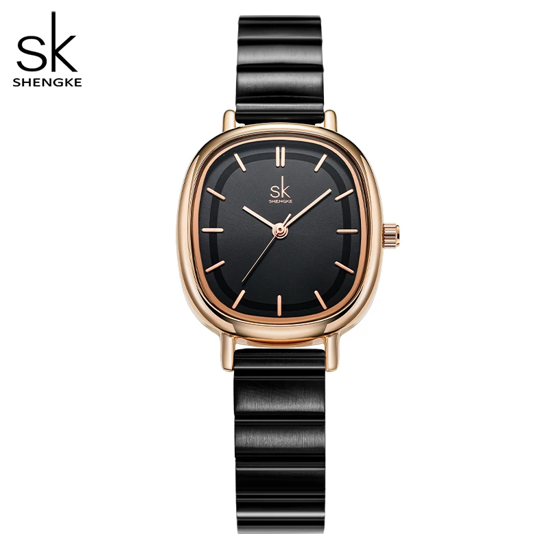 Shengke-relojes de cuarzo de lujo para mujer, pulsera femenina, color negro, elegante, nuevo diseño