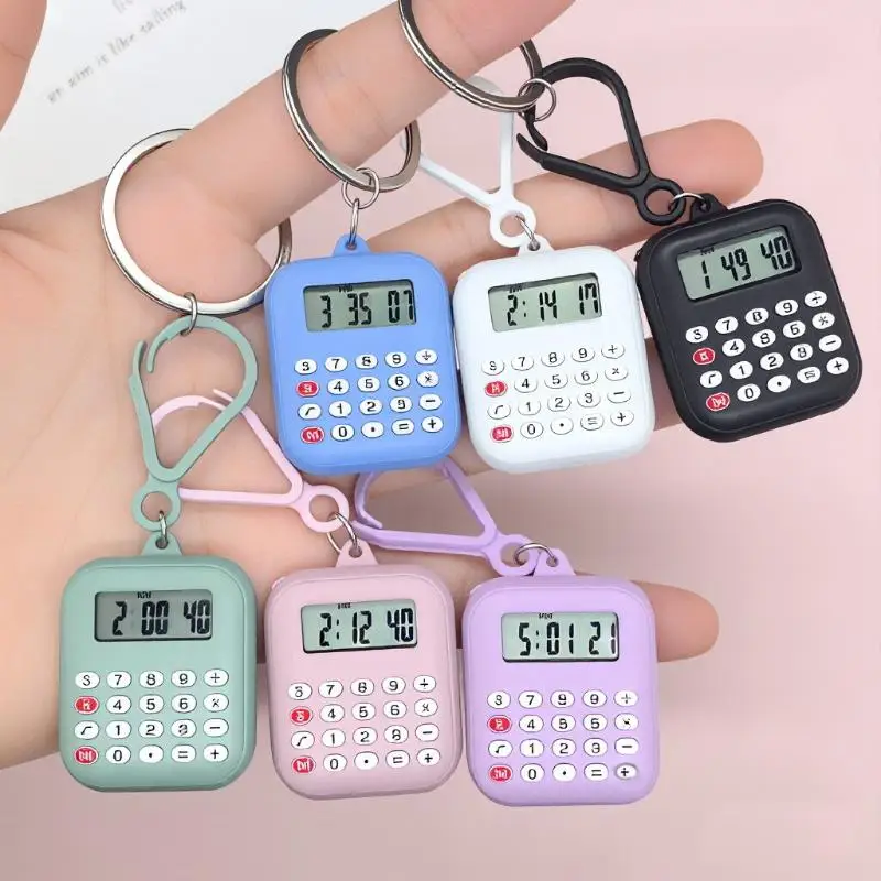 Mini Digital Calculator Keychain Portable Time Display Countdown Small Calculator For Student School Bag Daily Carry