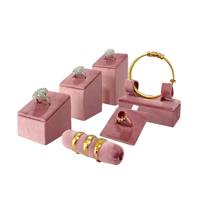 الوردي هولاند المخملية حلقة حامل حلقة أقراط الإسورة سوار تخزين الرف تخزين المجوهرات عرض موقف المنظم للمتجر