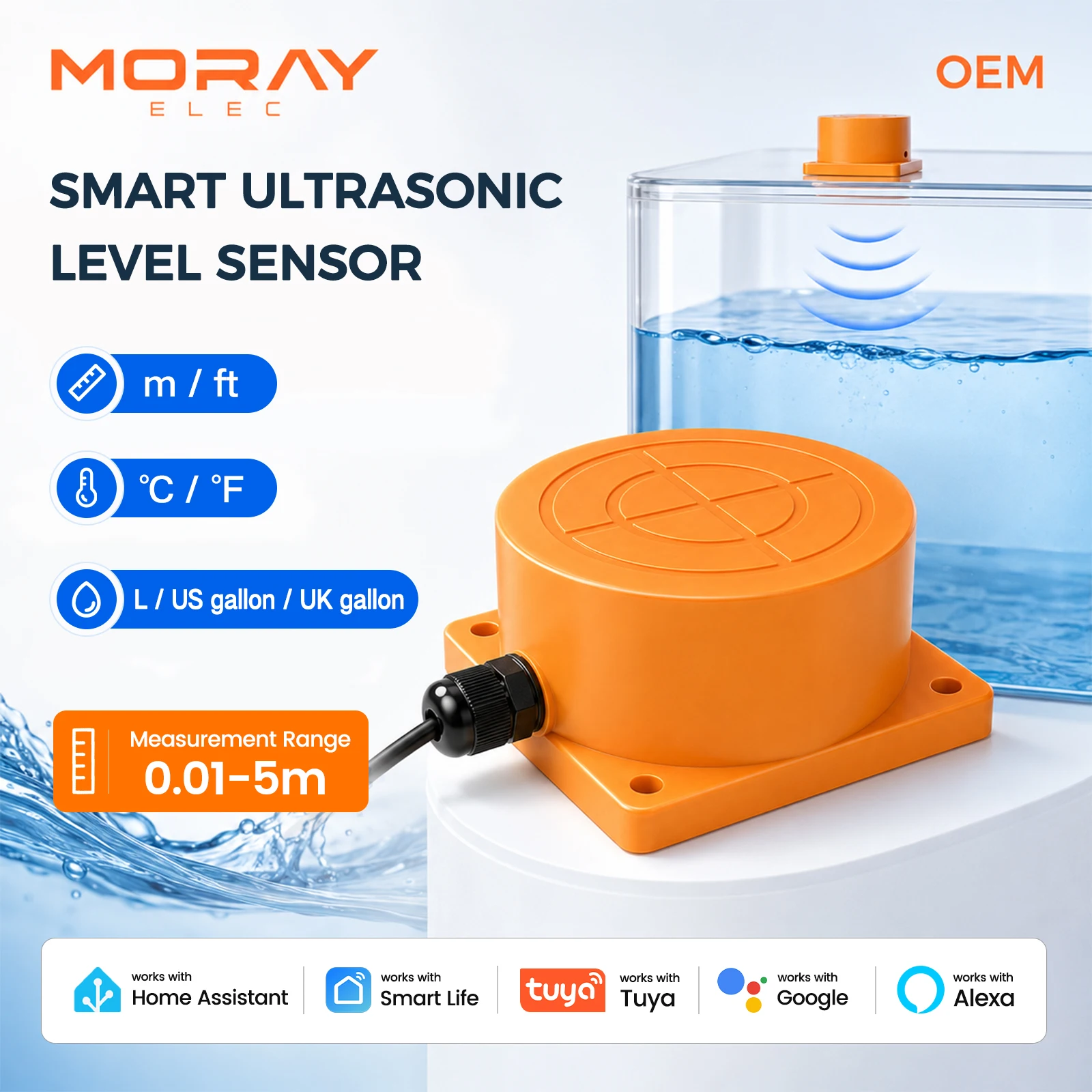 ME201W Tuya WiFi Ultrasone Draadloze WatersensorL/US Gallon/UK Gallon Watertank Niveausensor Afstandsbediening Alarmindicator