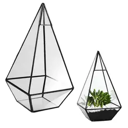 Piramida Przezroczyste szkło Geometryczne pudełko do terrarium Sadzarka na sukulenty Domowy ogród Uchwyt artystyczny Czarny 12 x 12 x 24 cm