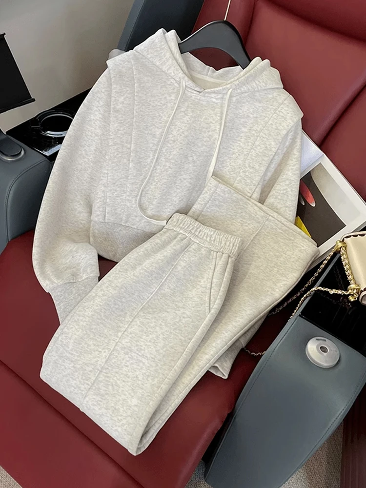 

Faionable Spor Casual ort Women's Set Loose Wide Leg Pants Two-Piece Suit Autumn Wear Hoodie Long Sve Long Pants