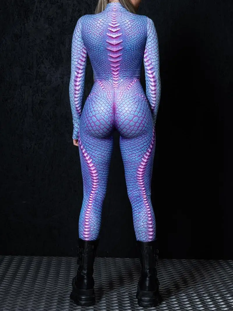 Halloween Damen Cyberpunk Roter Pfauenfeder-Jumpsuit Party Rollenspiel Steampunk Halloween Festtagskostüm Stretch-Bodysuit – Detail 12