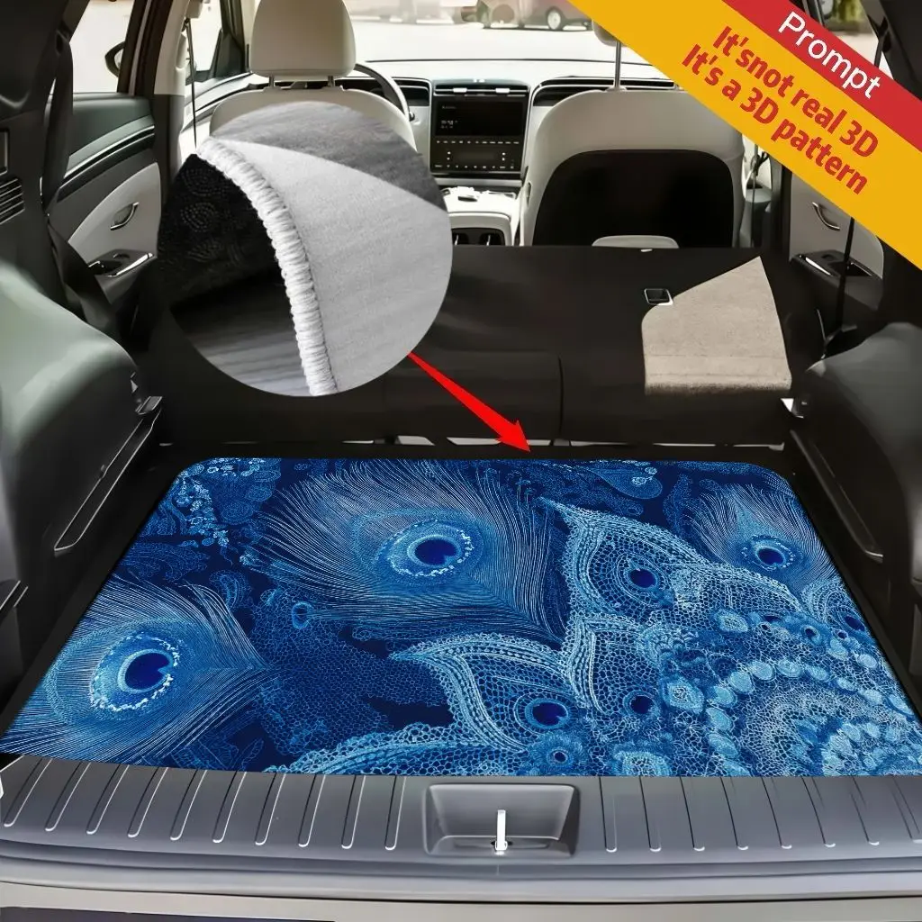 1pc Colorful Peacock Feather Pattern Car Mat - Opulent Plush With A Gentle Fleece Feel, Perfect For Elevating The Look Of Your C