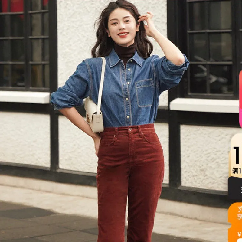 

Denim Shirt for Women in Spring and Autumn New Design Niche Jacket Retro Layered French Shirt Long Sleeves