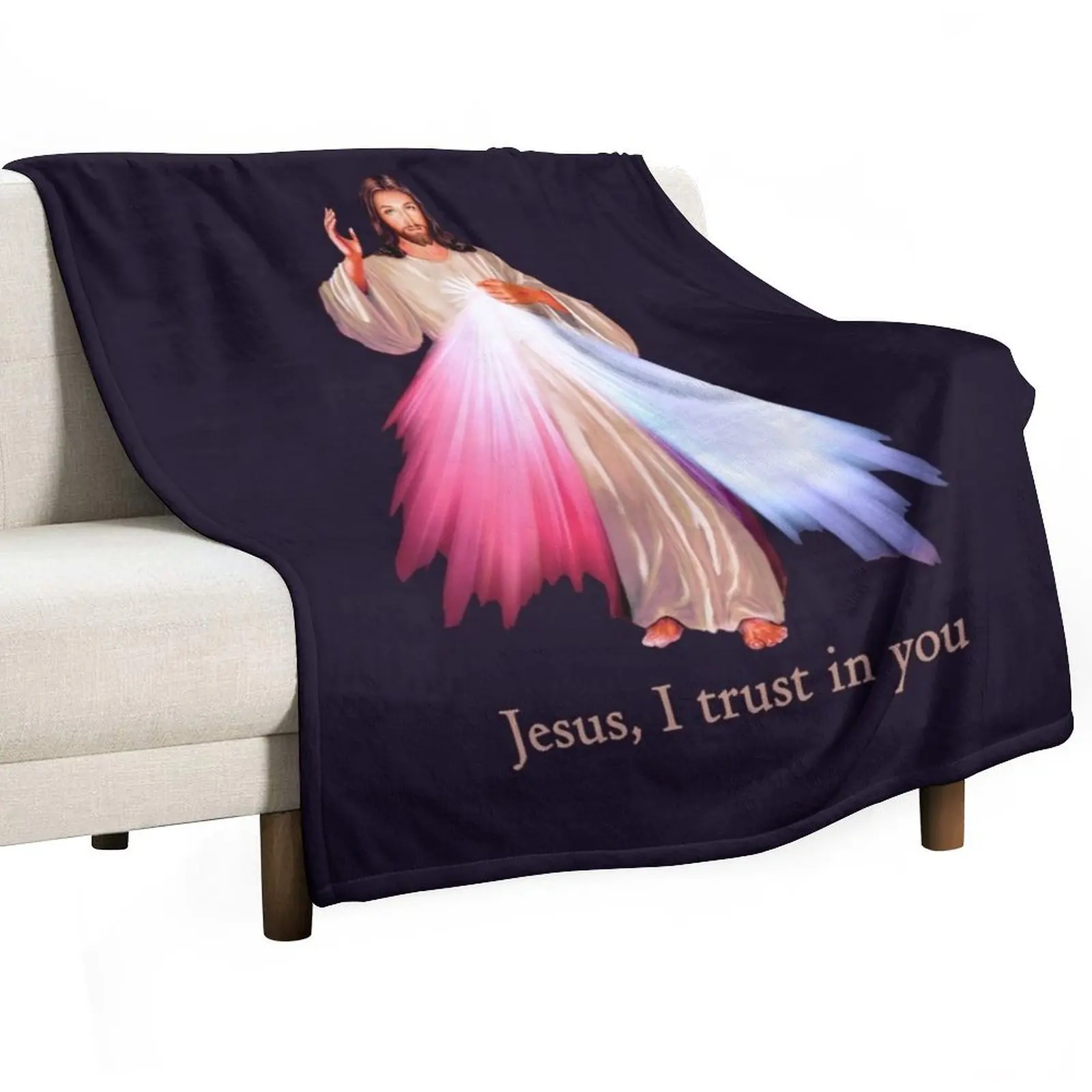 Jesus I trust you Divine Mercy Image (transparent background design) Throw Blanket Retros Kid'S Winter beds Beach Blankets