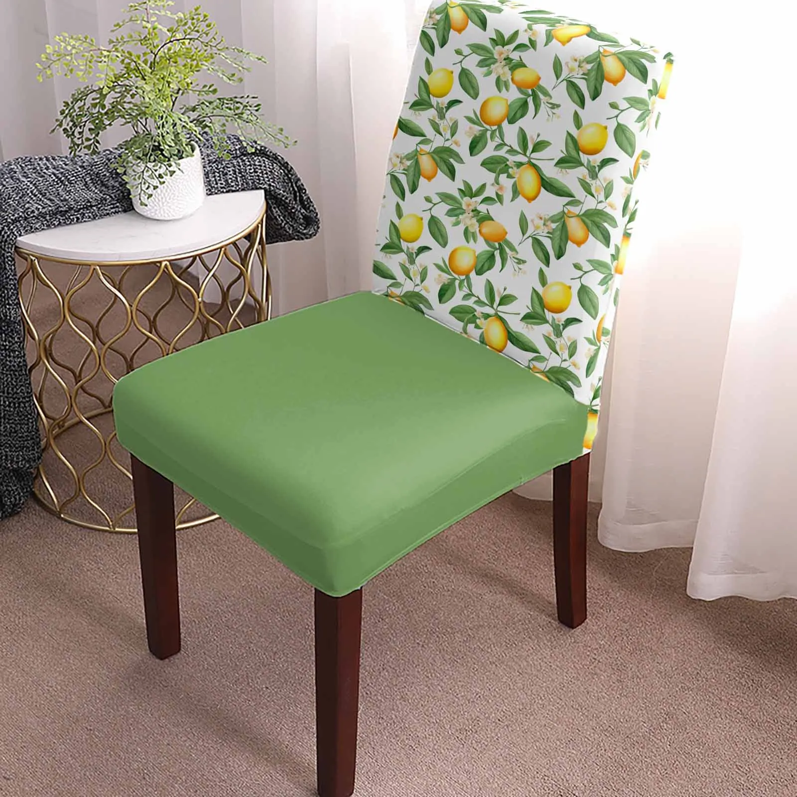 Lemon Leaves Flowers Chair Cover for Dining Room Spandex Stretch Seat Cover for Wedding Banquet Party Seat Case