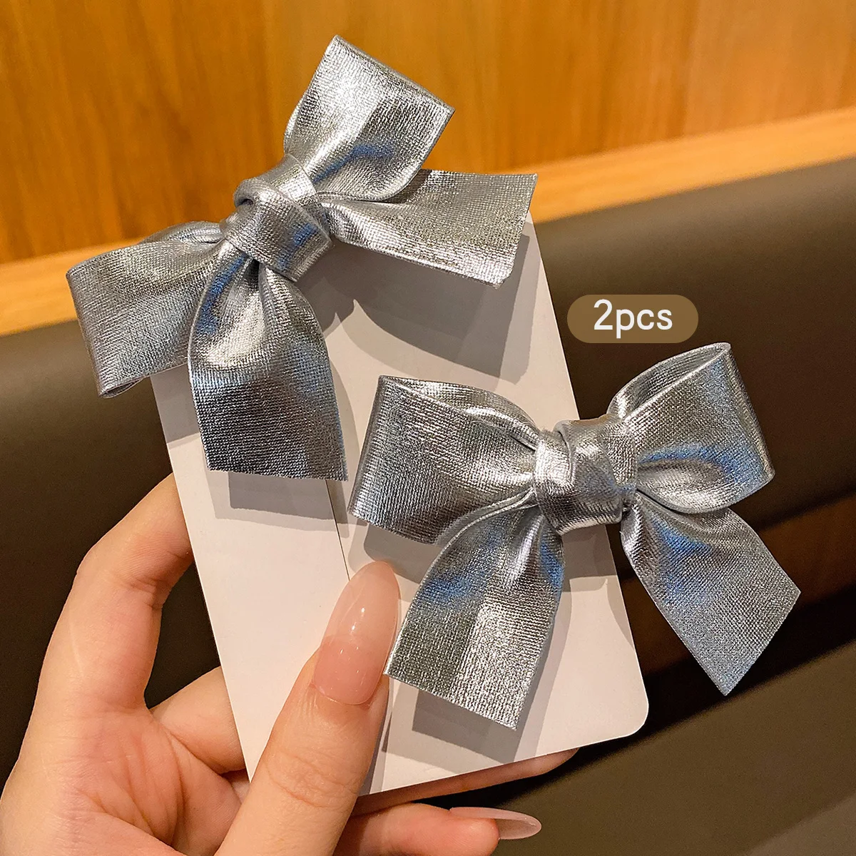 2 silver bow hair clips, fashionable and sweet style hair accessories suitable for daily use