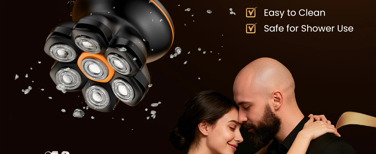 MAXGROOM 7D Floating Bald Head Shaver IPX6 Waterproof LED Display Wet Dry Electric Razor 7 Blades Magnetic Washable Head Shaver