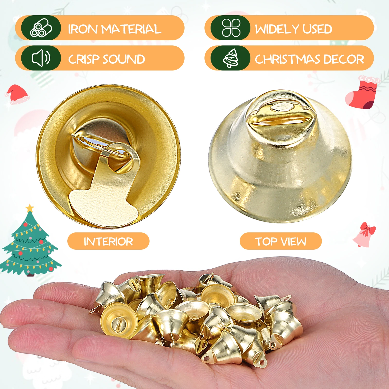 กระดิ่งจิ๋ว 100 ชิ้น ของตกแต่งคริสต์มาส ขนาด 16 มม. สำหรับตกแต่งต้นคริสต์มาส เตาผิง หน้าต่าง ประตู งานปาร์ตี้ที่บ้าน