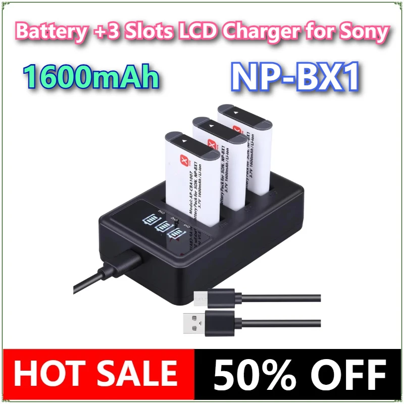 

1600mAh NP-BX1 Npbx1Battery +3 Slots LCD Charger for Sony DSC-RX100 DSC-WX500 IV HX300 WX300 HDR-AS15 X3000R MV1 AS30V HDR-AS300