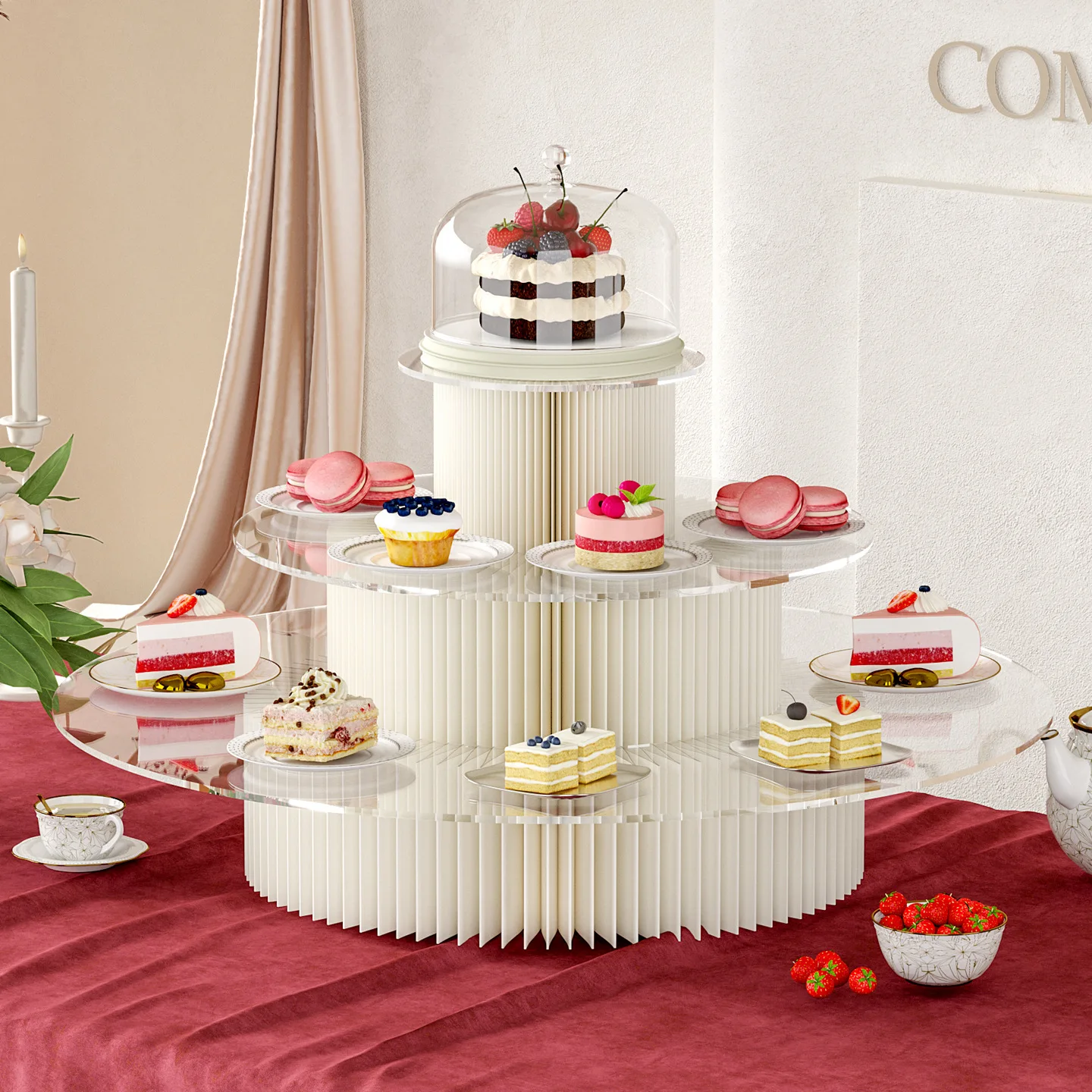 HYS Dessert Desk Desktop Shelf Store Folding Display Table Setting Table Exhibition Simple Setting Table Dim Sum Tray Cake Rack