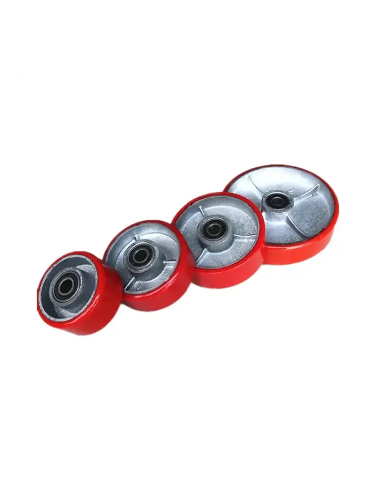 1 Pc 8 Inch PU Caster Heavy Single Wheel Polyurethane Red Iron Core Flat Car Bearing  Load 500KG