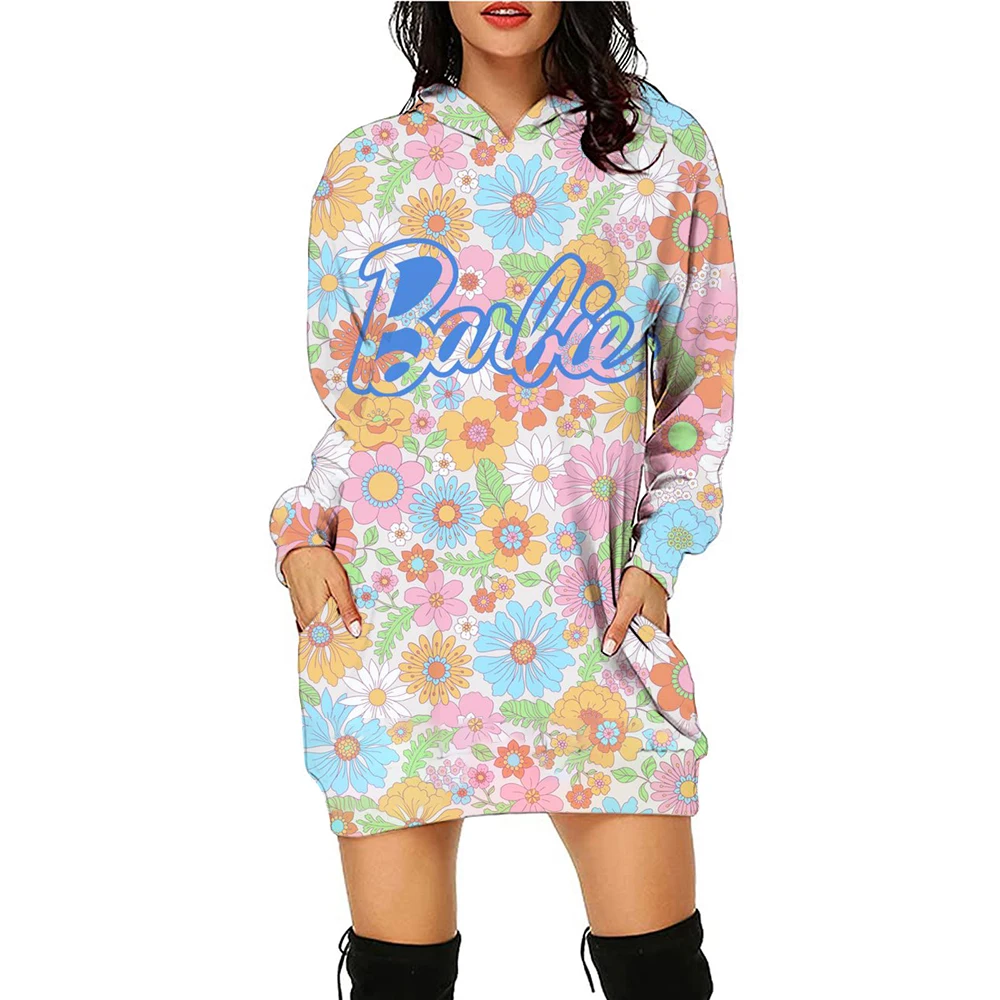 Barbie Hoodie Dress Autumn/Winter Style Ins Loose Jacket Anime Kawaii Women\'s Sportswear Dress Clothing Birthday Gift