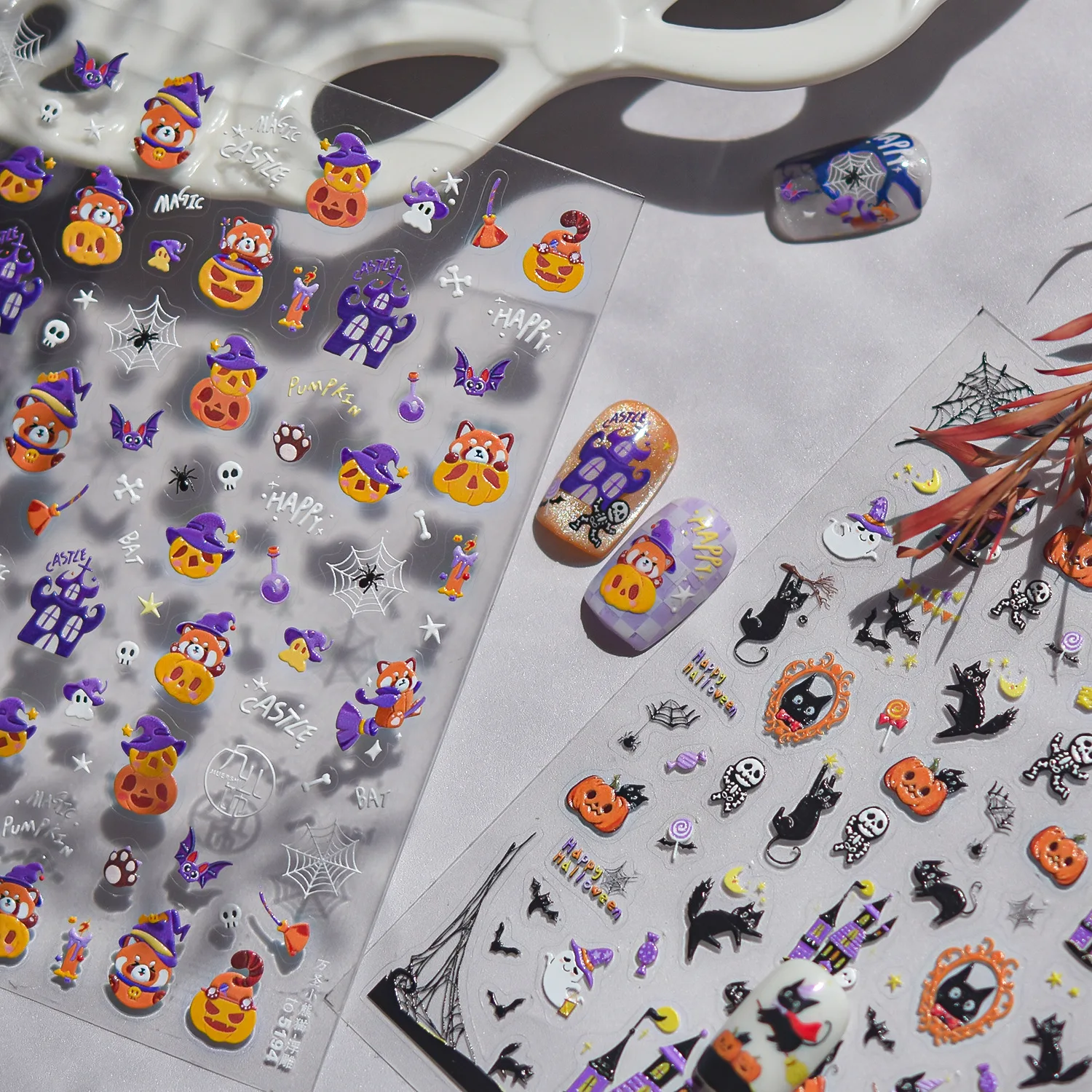 

Halloween Star Moon Scream Spider Web Lesser Panda Castle Ghost Trick or Treat Black Cat Nail Art Stickers Decals Manicure Tools