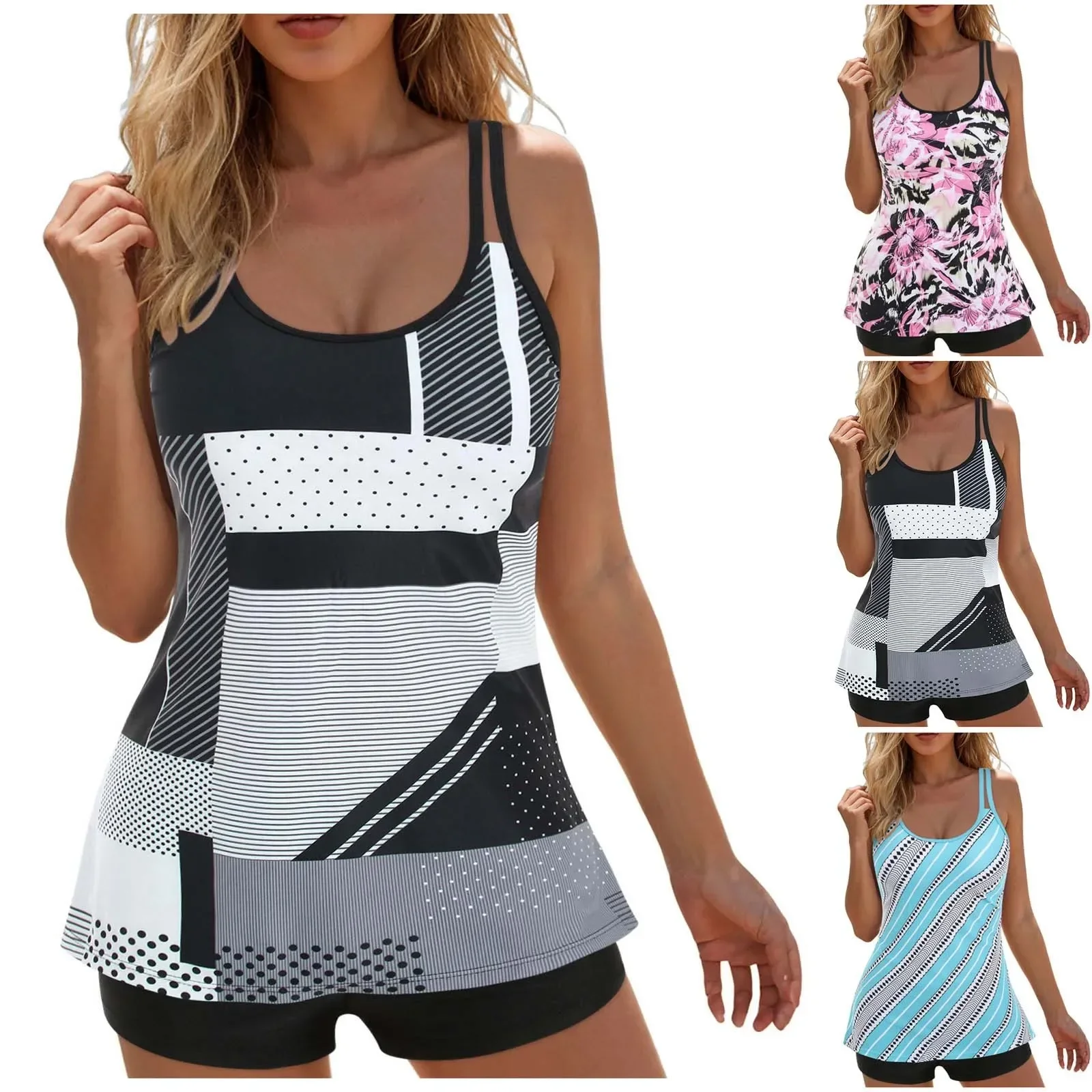 Trajes de baño Tankini Conjuntos de bikini de talle alto para mujer Trajes de baño deportivos de dos piezas Traje de baño tankini adelgazante de color para playa