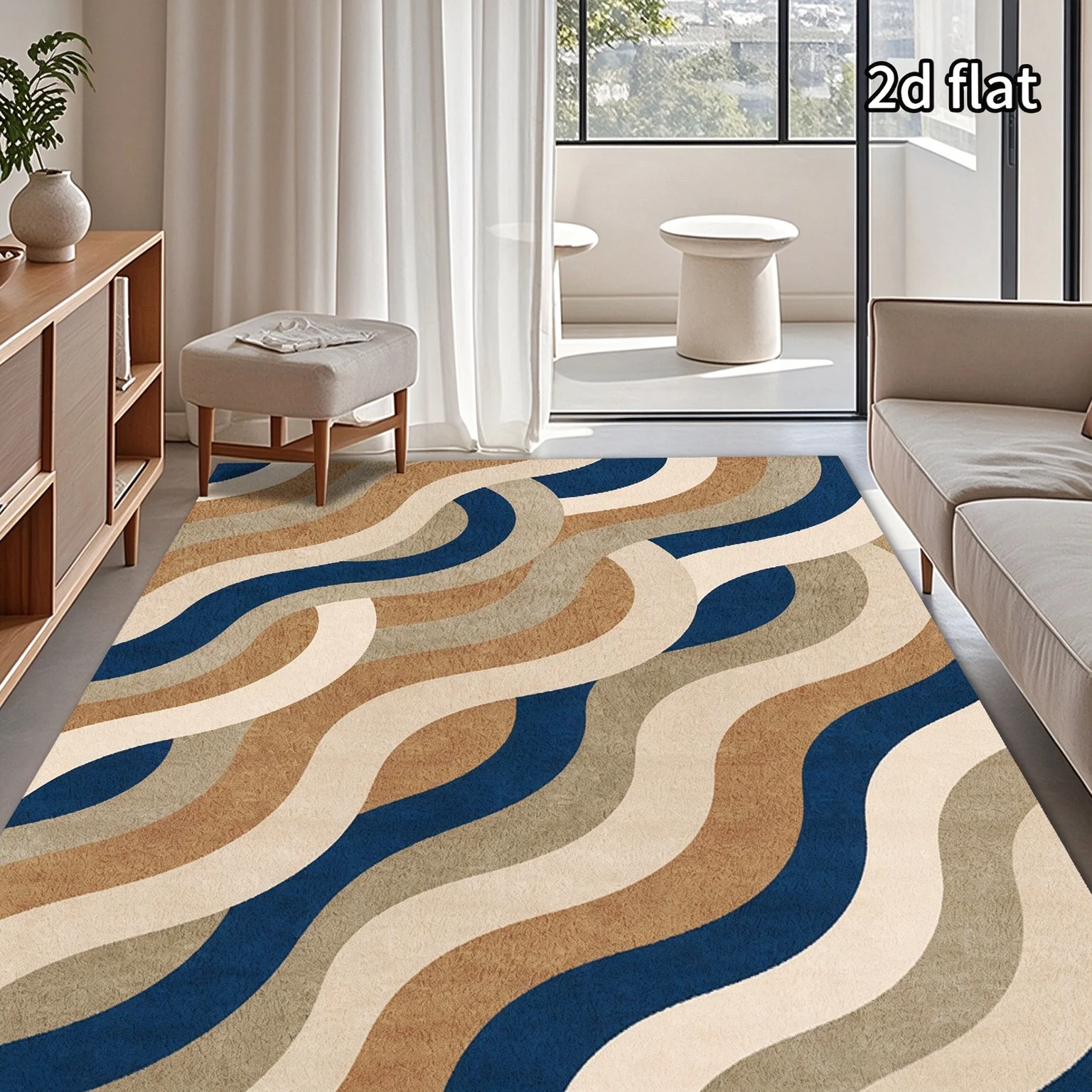 [2D Flat]1pc Retro Minimalist Area Rug, Color-Block Wave Geometric Pattern, Lightweight And Soft, Easy to Clean, Machine Washable. Suitable for Living Room, Bedroom, Dining Room, Foyer, Hallway. Home Decor, Living Room Rug