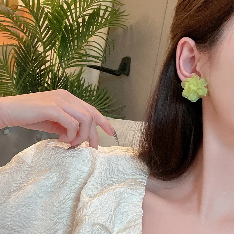 925 Silver Needle Spring/Summer Flower Earrings, Hot Selling, Super Fairy Matte Transparent Earnail Earrings+E2858-2