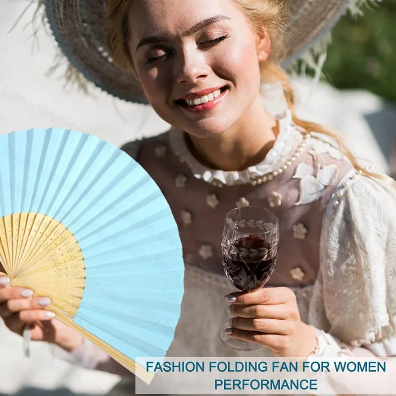 30-120Pcs Wedding Hand Fans Folding Fans for Guest Paper Fans with Gift Bags Thank You Card Bamboo   for Wedding/Baby Shower