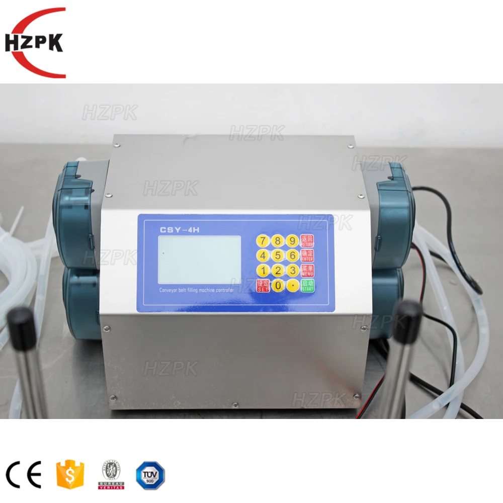 HZPK Small Automatic 4 Head Liquid Plastic Pump Filling Machine  Conveyor for 200 ml Bottles