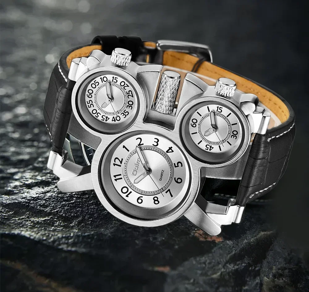 Quartz Fashion Leisure men's watch multi-time zone quartz watch genuine leather strap