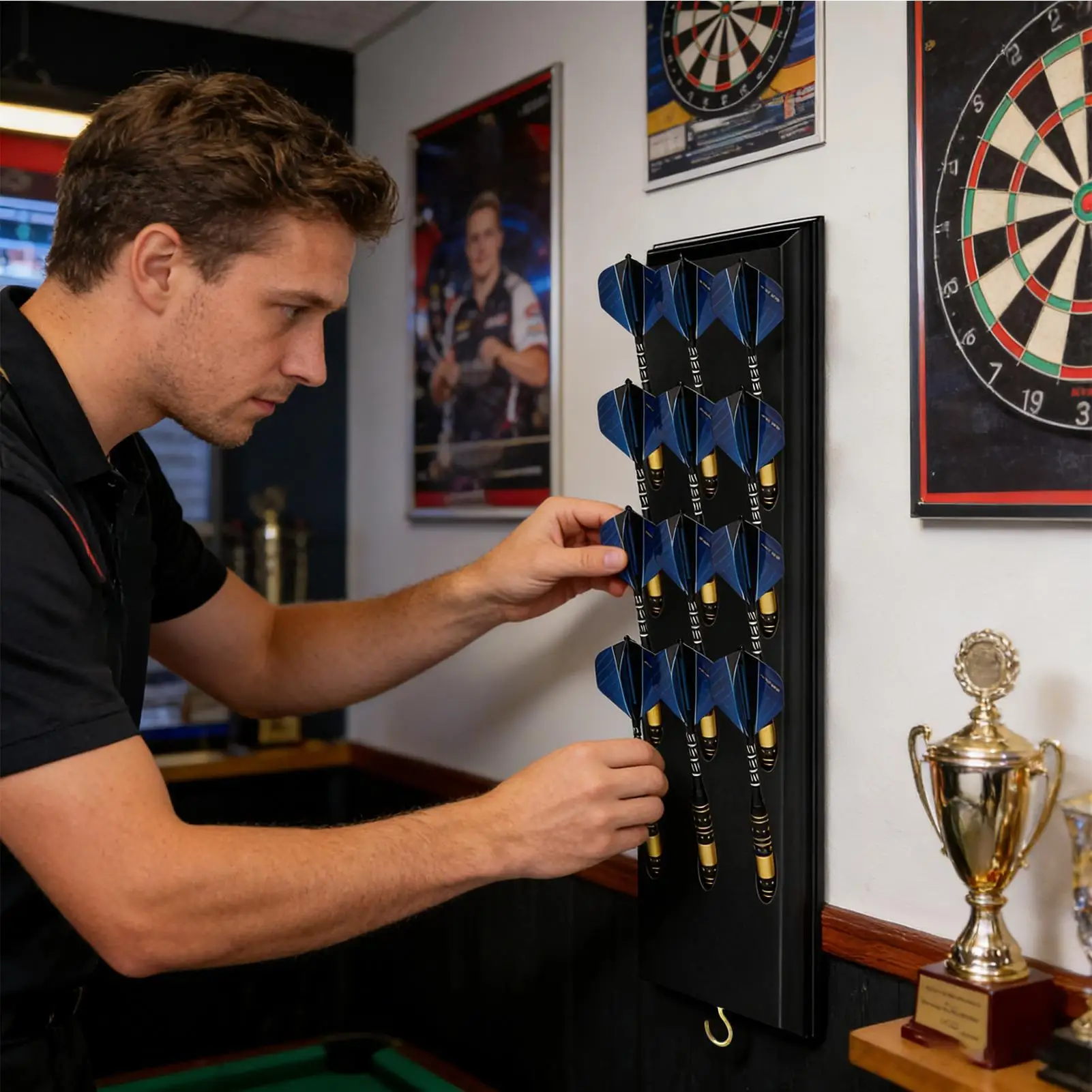 

Деревянная подставка для дротиков с сумкой для хранения, органайзер для экономии места и настенное крепление для дома, игровой комнаты, бара, офиса, декора