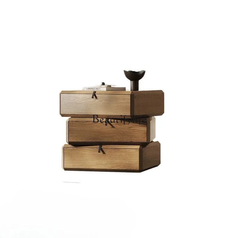 

Italian simple imported walnut light luxury multi-functional rotating drawer bedside cabinet