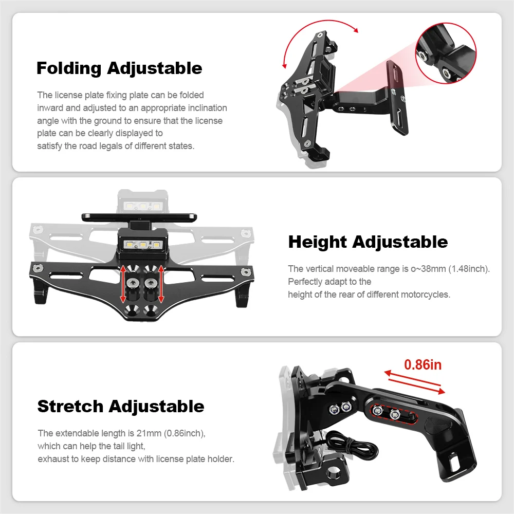 For HYOSUNG GT250R GT650R GT 250R 650R CNC Motorcycle Adjustable Rear License Plate Holder Number Plate Frame LED Light Bracket 