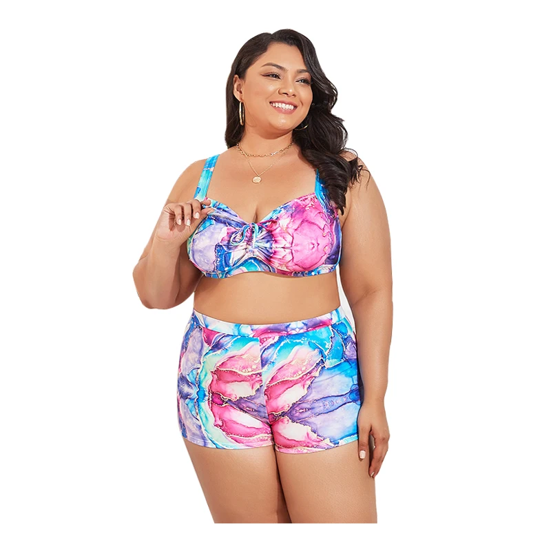 Newest Plus Size Women's Swimsuit Printed Floral Two-Piece Large Size High Waist Swimsuit Sexy Slimming Swimwear Feminine Bikini