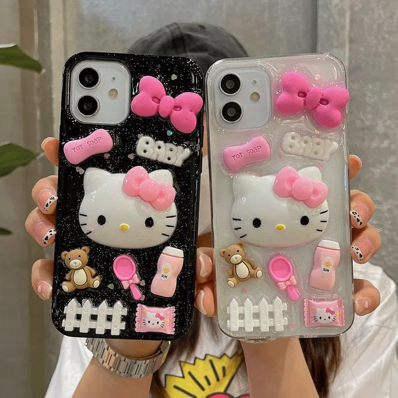 Sanrio Hello Kitty 3D Doll Phone Case For Iphone 15 11 12 13 14 Mini Pro Max X Xs Xr 7 8 Plus SE 2020 Girl Gift Shockproof Cover