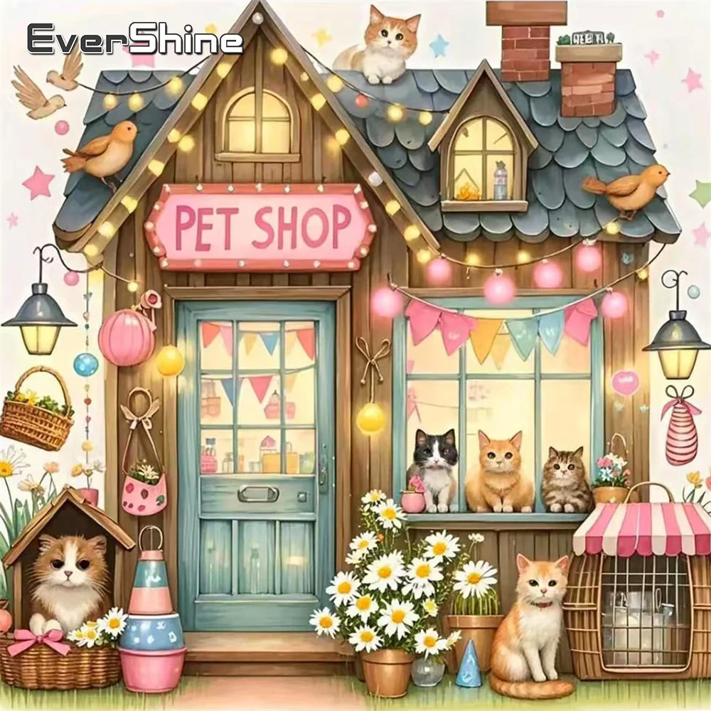 Evershine Diamant-Mosaik, Katzenbild, Strasssteine, Diamant-Stickerei, Haus, voller Bohrer, Bastelset, Malerei, Tier, handgefertigtes Geschenk