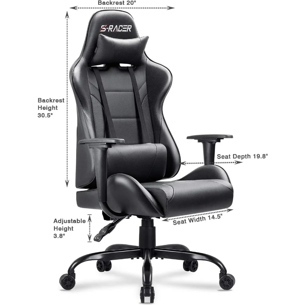 Gaming Chair with Headrest and Lumbar Support Computer Office High Back Leather Chair Ergonomic Adjustable Swivel Racing Chair