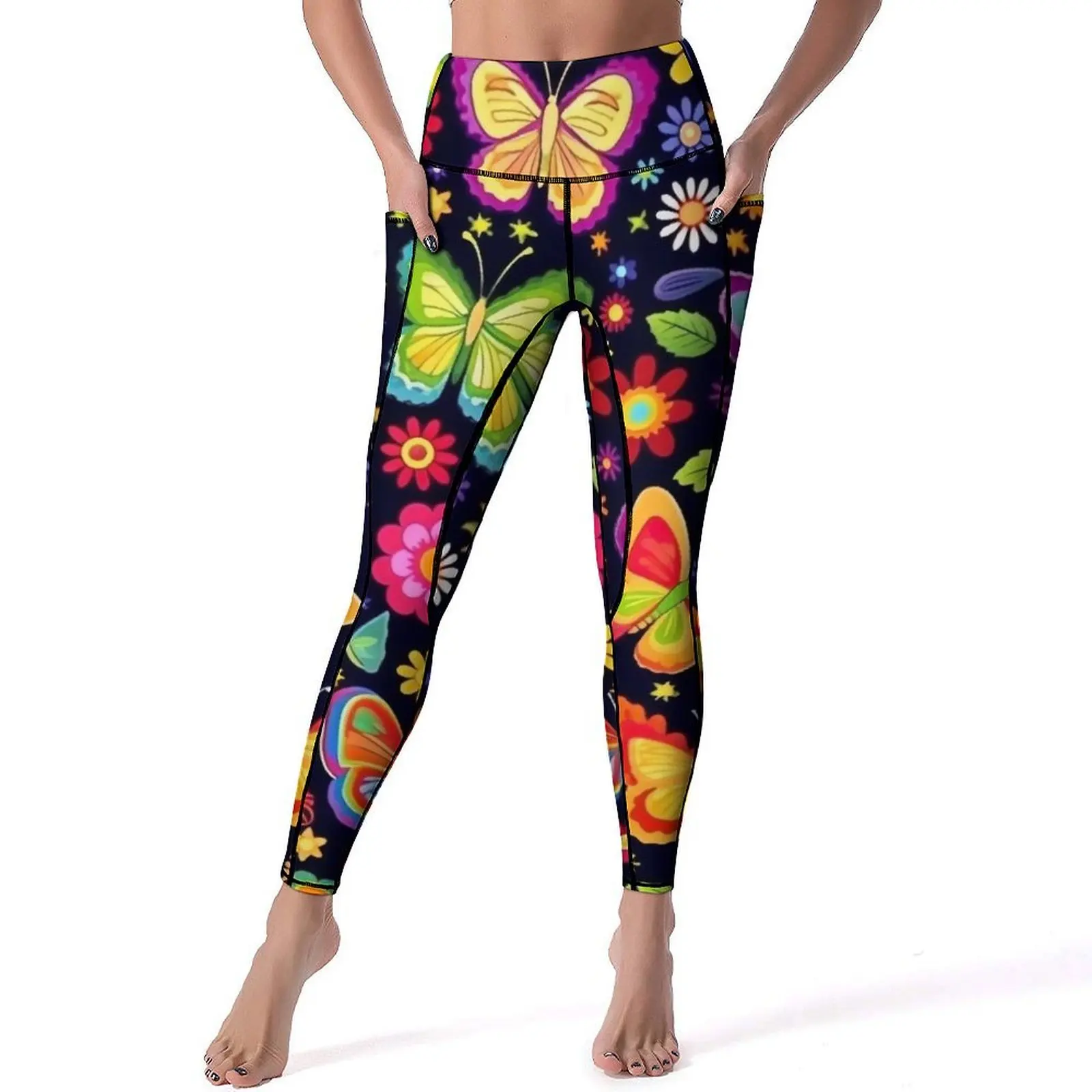 Colorful Butterflies Leggings Sexy Floral Print Push Up Yoga Pants Cute Stretch Leggins Women Pattern Workout Sports Tights