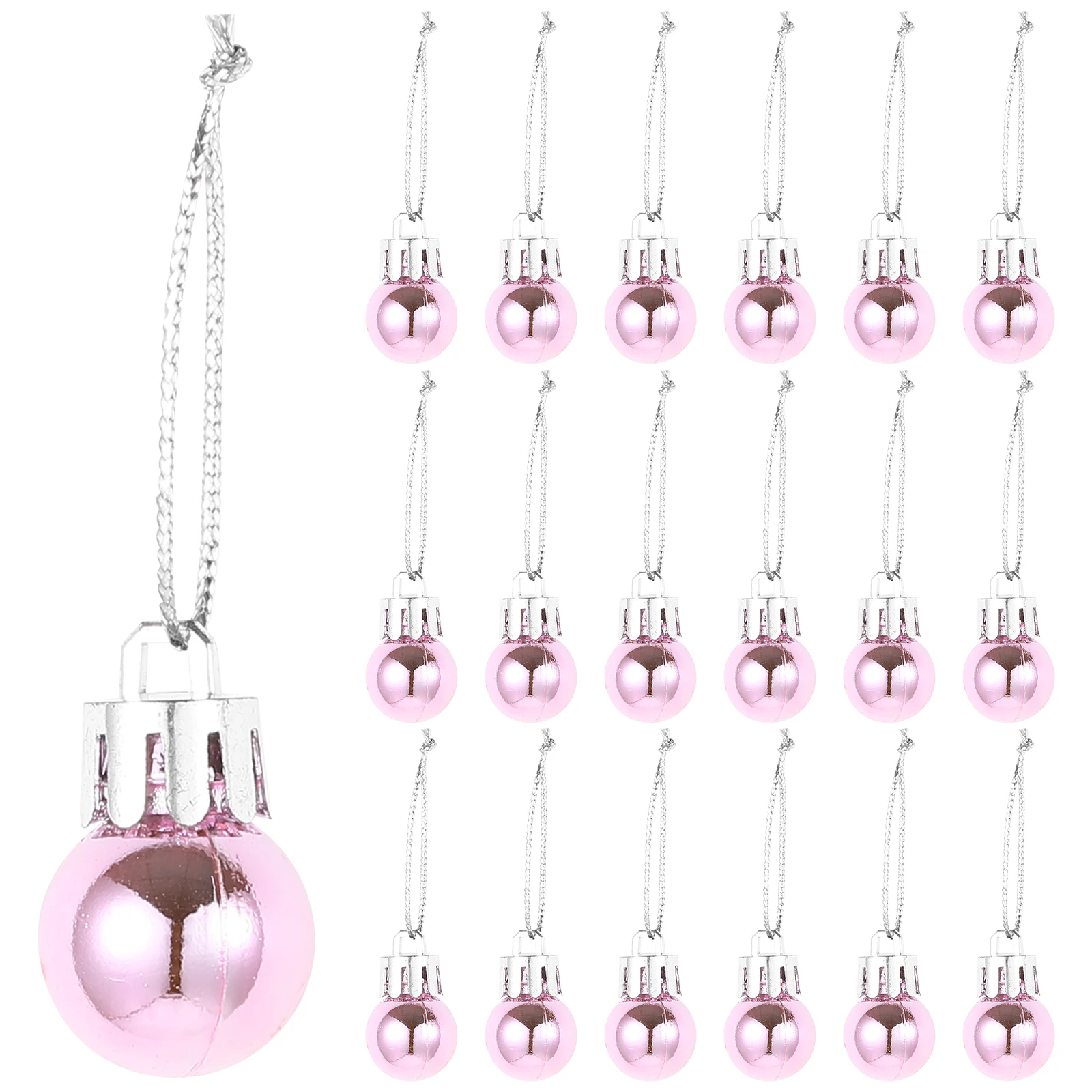 24pcs 2CM Christmas Pendant Miniature Ball Hanging Decor Xmas Tree Ornaments Layout Decorative Props for Home Store (Pink)