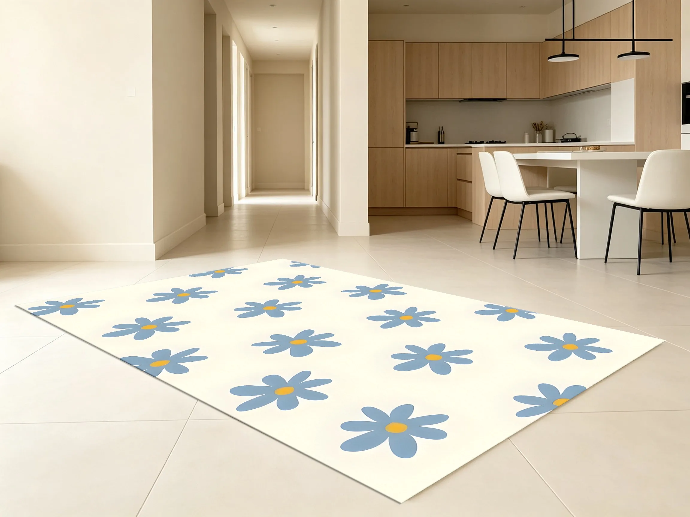 Hand-Painted Light Blue Daisy Velvet Rug, Creamy Style, Perfect for Spring, Suitable for Bedrooms, Nightstands, Living Rooms, and Coffee Tables Creates a Fresh, Soothing, and Warm Atmosphere.
