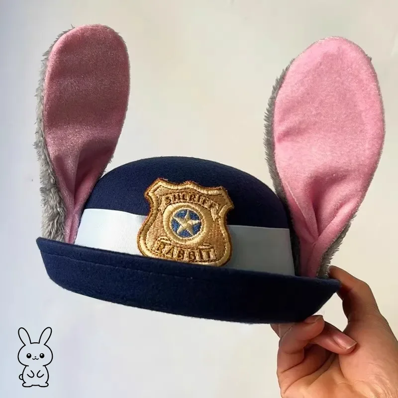 

Judy Hopps Cosplay Sheriff Hat Costume Props Bunny Ear Police Officer Felt Headwear for Adult Women&Girls Halloween Disguise