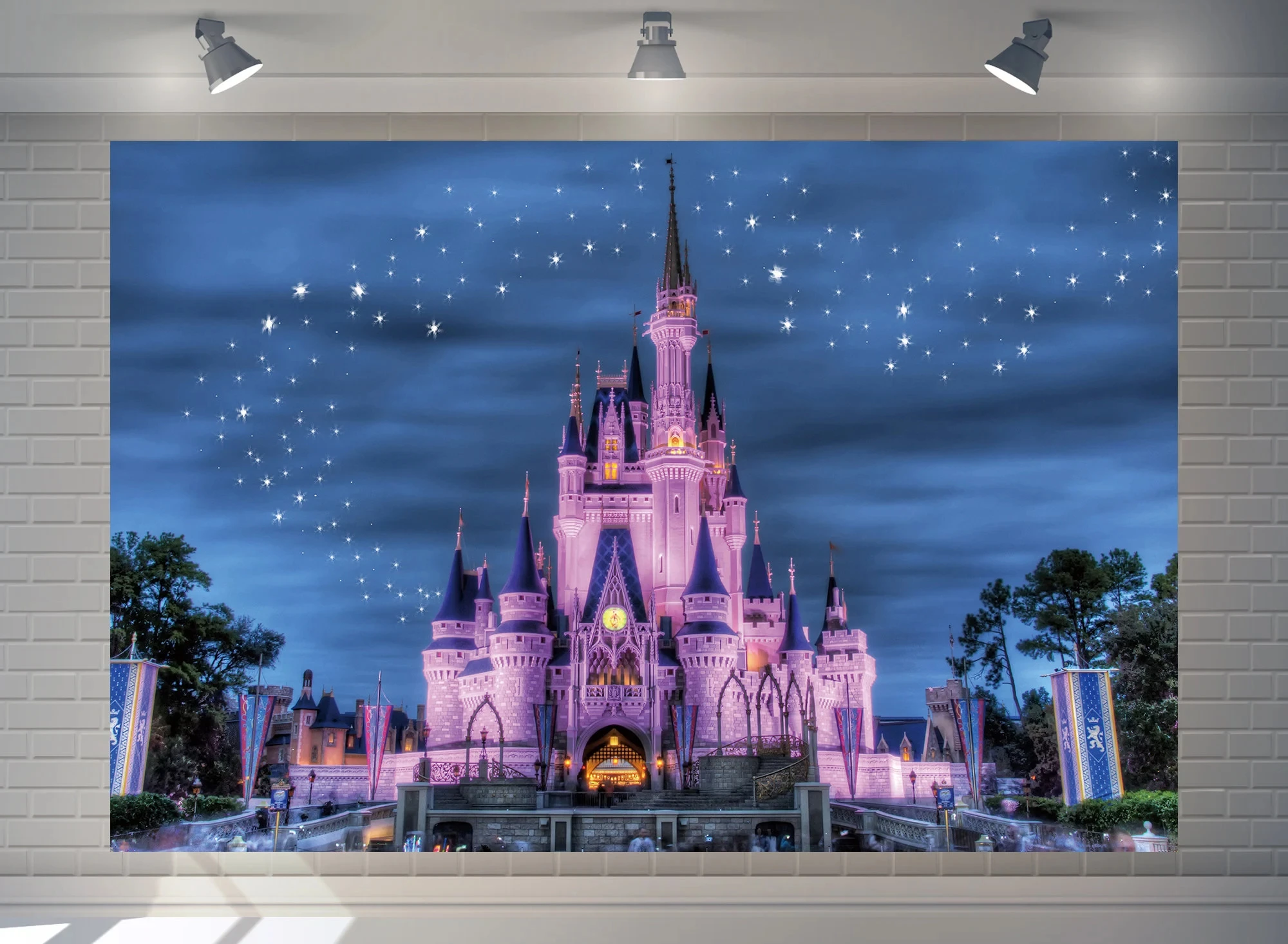 

Customized Disney Castle Background Seven Fantasy Purple Princess Girls Birthday Party Baby Shower Decoration Photography Banner