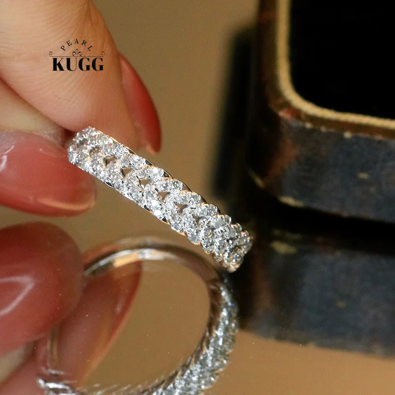 

KUGG 100% 18K White Gold Rings Fashion Wheat Design Real Natural Diamond Engagement Ring for Women High Wedding Jewelry