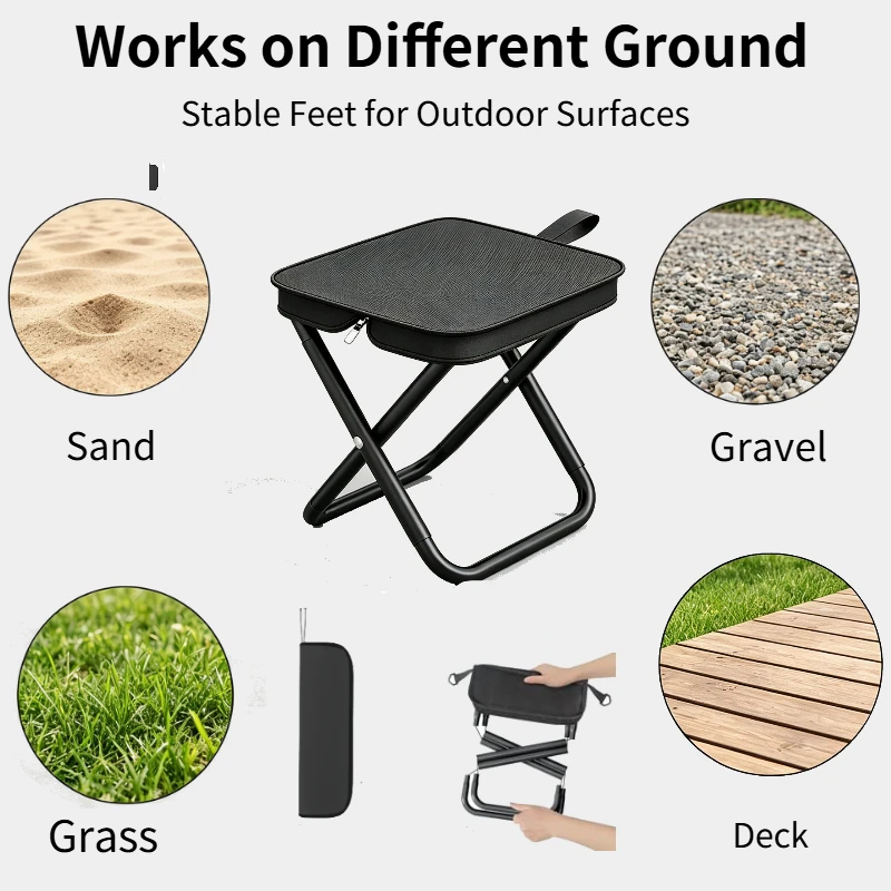 Portable Folding Camping Stool Loadbearing Lightweight Foldable Mini Chair  For Outdoor Fishing Hiking Picnic Queue Travel Rest
